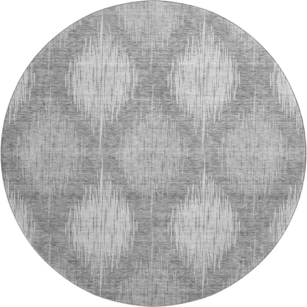 HomeRoots 8' Gray And Silver Ikat Washable Round Rug - Durable, Stain-Resistant, UV Protected for Family Homes 667530