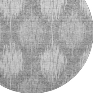 HomeRoots 8' Gray And Silver Ikat Washable Round Rug - Durable, Stain-Resistant, UV Protected for Family Homes 667530