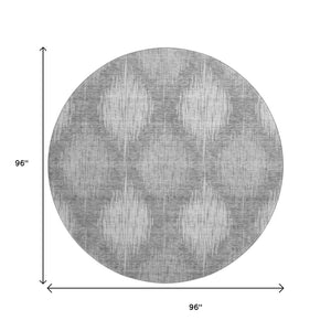 HomeRoots 8' Gray And Silver Ikat Washable Round Rug - Durable, Stain-Resistant, UV Protected for Family Homes 667530