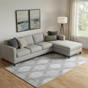 HomeRoots 8' X 10' Gray And Silver Ikat Area Rug - Stylish, Washable, UV-Resistant for High-Traffic Spaces 667531