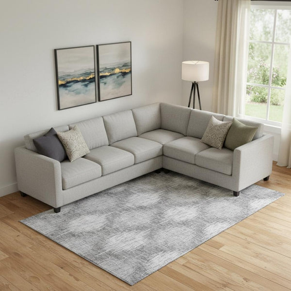 HomeRoots 9' X 12' Gray Ikat Washable Area Rug with UV Protection - Stylish, Durable & Easy Care for Modern Homes 667532