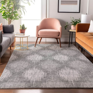 HomeRoots 9' X 12' Gray Ikat Washable Area Rug with UV Protection - Stylish, Durable & Easy Care for Modern Homes 667532