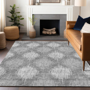 HomeRoots 9' X 12' Gray Ikat Washable Area Rug with UV Protection - Stylish, Durable & Easy Care for Modern Homes 667532