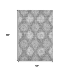 HomeRoots 10' X 14' Gray and Silver Ikat Area Rug - Stylish, Washable, UV Protected for High-Traffic Spaces! 667533