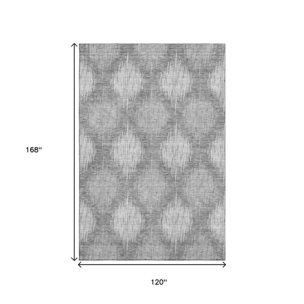 HomeRoots 10' X 14' Gray and Silver Ikat Area Rug - Stylish, Washable, UV Protected for High-Traffic Spaces! 667533