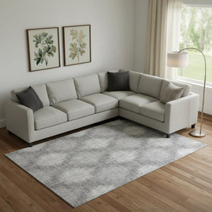 HomeRoots 10' X 14' Gray and Silver Ikat Area Rug - Stylish, Washable, UV Protected for High-Traffic Spaces! 667533