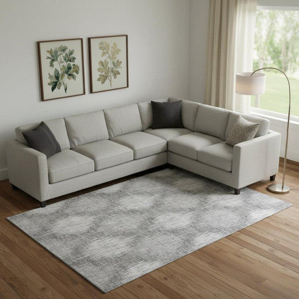 HomeRoots 10' X 14' Gray and Silver Ikat Area Rug - Stylish, Washable, UV Protected for High-Traffic Spaces! 667533