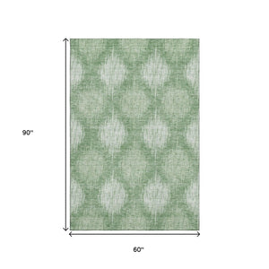 HomeRoots 5' X 8' Mint Green Ikat Area Rug - Washable, Stain-Resistant, UV Protected for Kids & Pets' Homes 667535