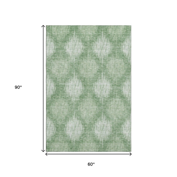 HomeRoots 5' X 8' Mint Green Ikat Area Rug - Washable, Stain-Resistant, UV Protected for Kids & Pets' Homes 667535