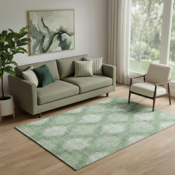 HomeRoots 5' X 8' Mint Green Ikat Area Rug - Washable, Stain-Resistant, UV Protected for Kids & Pets' Homes 667535