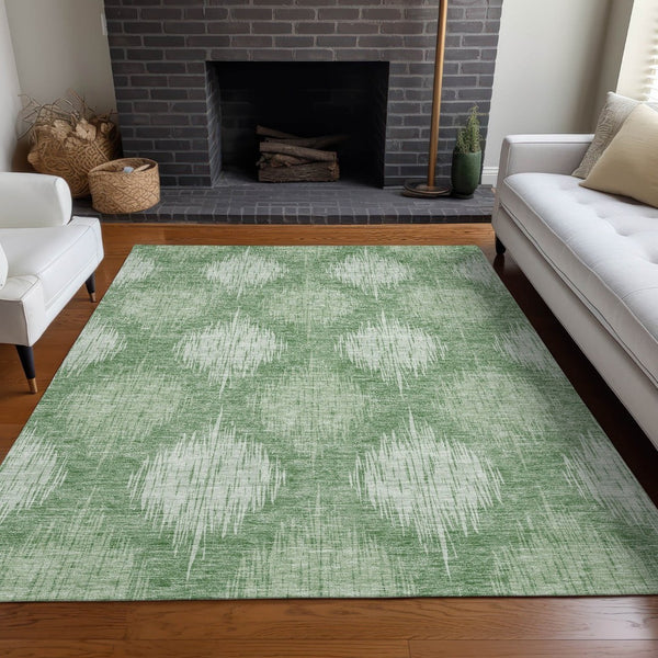 HomeRoots 5' X 8' Mint Green Ikat Area Rug - Washable, Stain-Resistant, UV Protected for Kids & Pets' Homes 667535