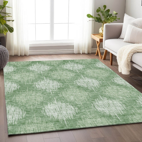 HomeRoots 5' X 8' Mint Green Ikat Area Rug - Washable, Stain-Resistant, UV Protected for Kids & Pets' Homes 667535