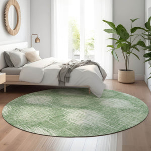 HomeRoots 8' Washable Mint Green Ikat Round Rug with UV Protection – Stylish, Durable, and Easy Care for Homes 667536