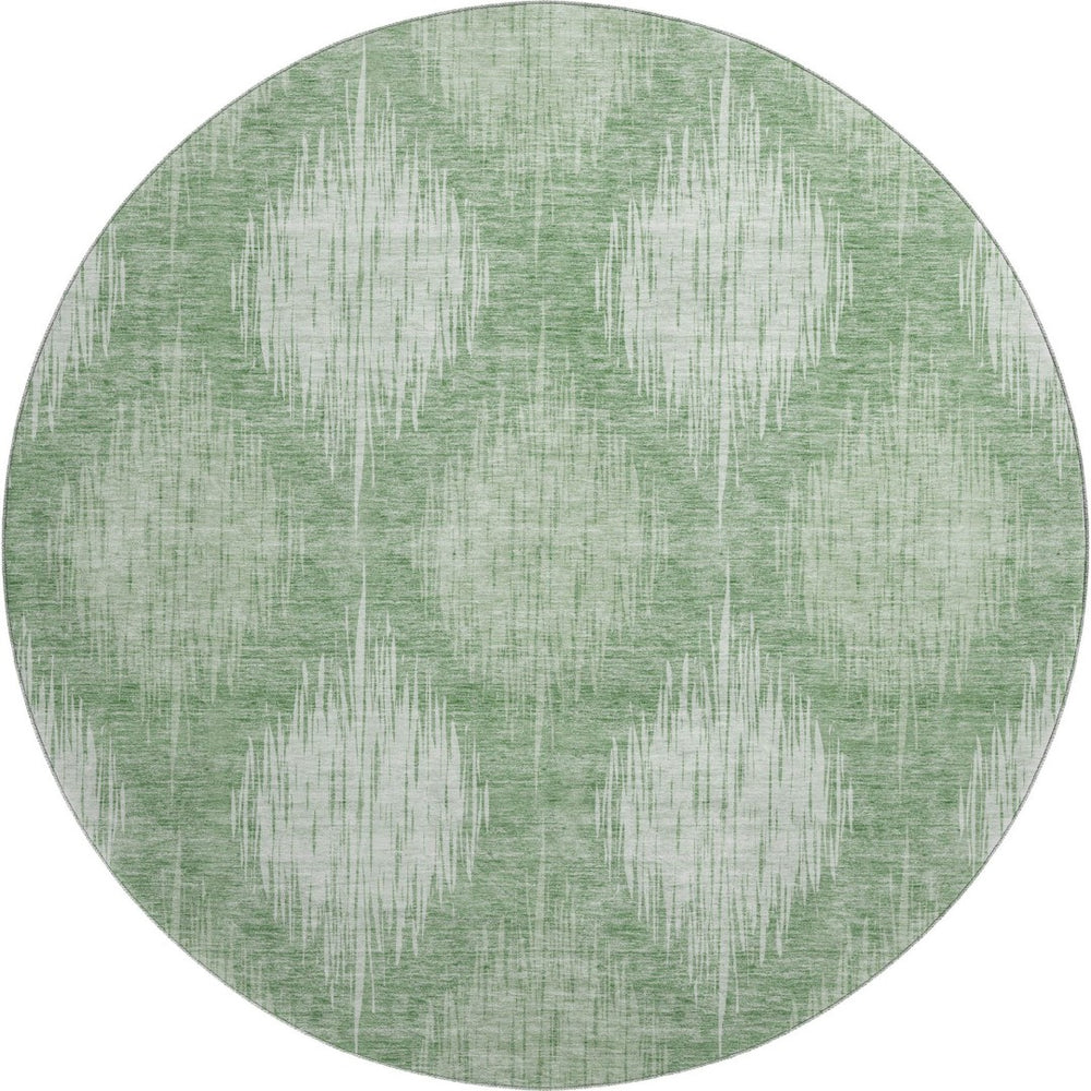 HomeRoots 8' Washable Mint Green Ikat Round Rug with UV Protection – Stylish, Durable, and Easy Care for Homes 667536
