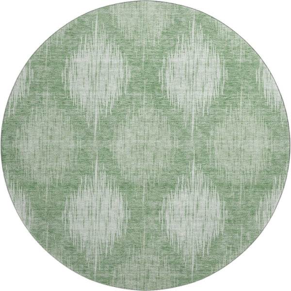 HomeRoots 8' Washable Mint Green Ikat Round Rug with UV Protection – Stylish, Durable, and Easy Care for Homes 667536