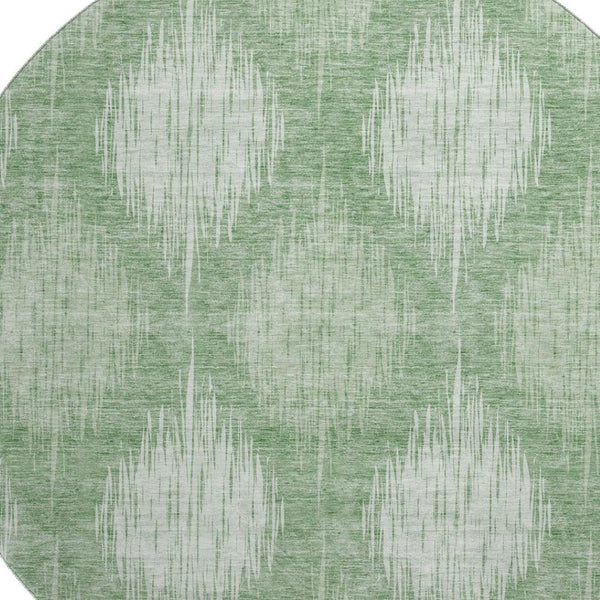 HomeRoots 8' Washable Mint Green Ikat Round Rug with UV Protection – Stylish, Durable, and Easy Care for Homes 667536