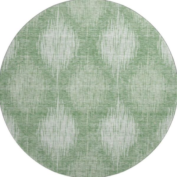 HomeRoots 8' Washable Mint Green Ikat Round Rug with UV Protection – Stylish, Durable, and Easy Care for Homes 667536