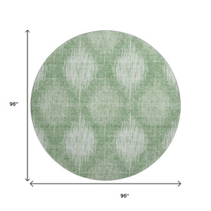 HomeRoots 8' Washable Mint Green Ikat Round Rug with UV Protection – Stylish, Durable, and Easy Care for Homes 667536