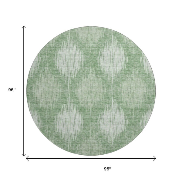 HomeRoots 8' Washable Mint Green Ikat Round Rug with UV Protection – Stylish, Durable, and Easy Care for Homes 667536