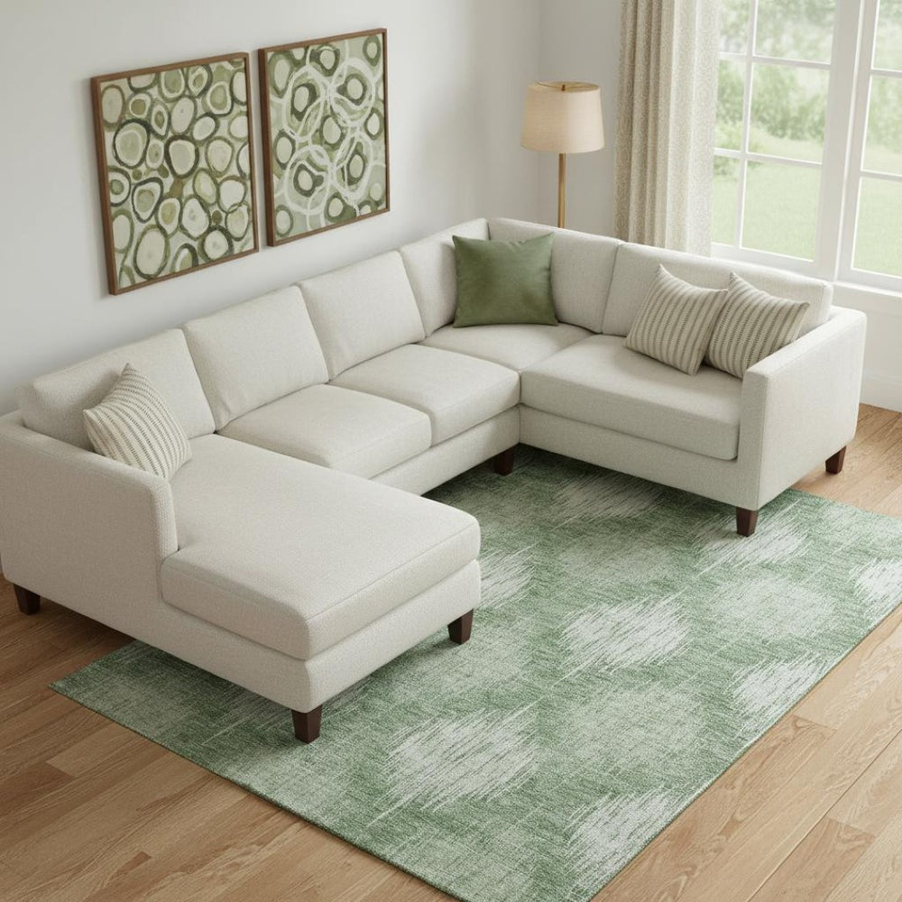 HomeRoots 8' X 10' Mint Green Ikat Area Rug – Washable, UV-Protected, Stain-Resistant for Stylish Living Spaces 667537