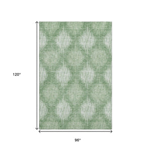 HomeRoots 8' X 10' Mint Green Ikat Area Rug – Washable, UV-Protected, Stain-Resistant for Stylish Living Spaces 667537