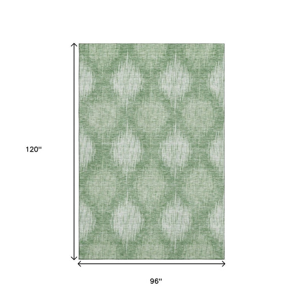 HomeRoots 8' X 10' Mint Green Ikat Area Rug – Washable, UV-Protected, Stain-Resistant for Stylish Living Spaces 667537