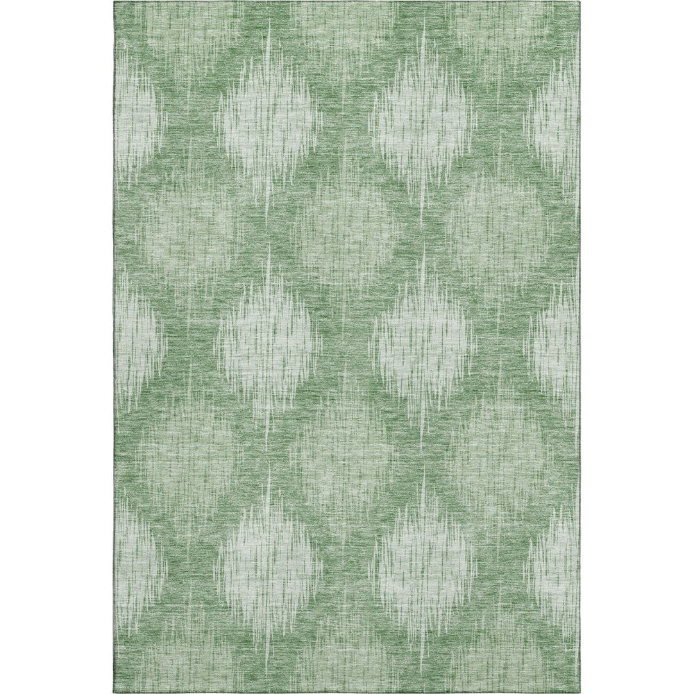 HomeRoots 9' X 12' Mint Green & Ivory Ikat Area Rug - Washable, UV Protected, Durable for Family Spaces 667538