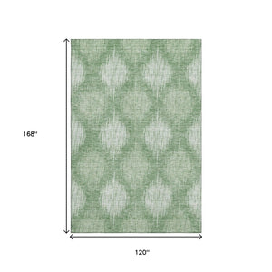 HomeRoots 10' X 14' Mint Green Ikat Area Rug - Washable, UV Protected & Stain Resistant for Modern Spaces 667539