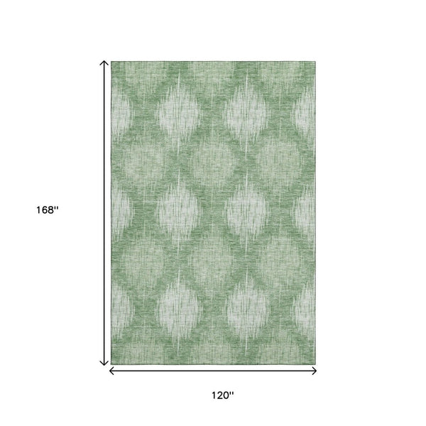 HomeRoots 10' X 14' Mint Green Ikat Area Rug - Washable, UV Protected & Stain Resistant for Modern Spaces 667539