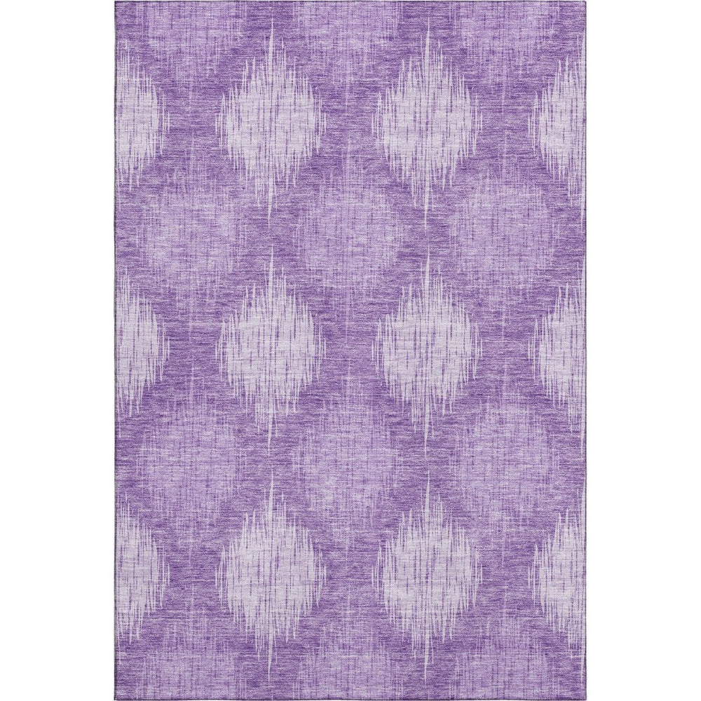 HomeRoots 5' X 8' Plum And Ivory Ikat Area Rug – Durable, Washable, UV Protected for Family & Outdoor Spaces 667541