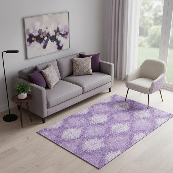 HomeRoots 5' X 8' Plum And Ivory Ikat Area Rug – Durable, Washable, UV Protected for Family & Outdoor Spaces 667541