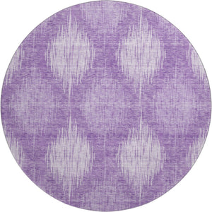 HomeRoots 8' Stylish Plum & Ivory Ikat Washable Round Rug with UV Protection for Homes with Kids & Pets 667542