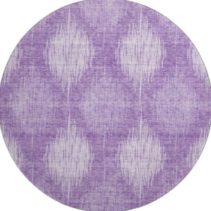 HomeRoots 8' Stylish Plum & Ivory Ikat Washable Round Rug with UV Protection for Homes with Kids & Pets 667542