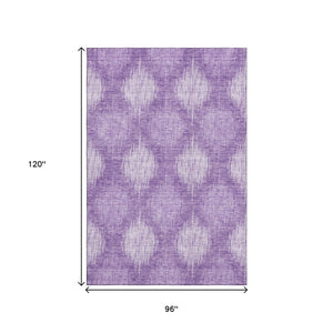 HomeRoots 8' X 10' Plum and Ivory Ikat Area Rug - UV Protected, Stain Resistant, Kid & Pet Friendly Design! 667543