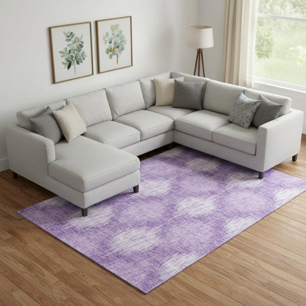 HomeRoots 8' X 10' Plum and Ivory Ikat Area Rug - UV Protected, Stain Resistant, Kid & Pet Friendly Design! 667543