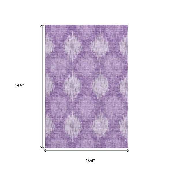 HomeRoots 9' X 12' Ikat Area Rug in Plum & Ivory - Washable, Durable, UV-Protected for Busy Homes & Kids 667544