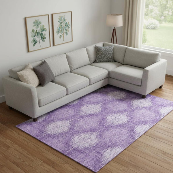 HomeRoots 9' X 12' Ikat Area Rug in Plum & Ivory - Washable, Durable, UV-Protected for Busy Homes & Kids 667544