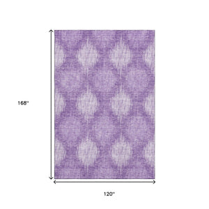 HomeRoots 10' X 14' Washable Plum and Ivory Ikat Area Rug - UV Protected, Stylish, Durable for Family Spaces 667545