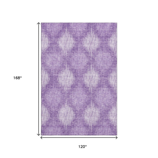 HomeRoots 10' X 14' Washable Plum and Ivory Ikat Area Rug - UV Protected, Stylish, Durable for Family Spaces 667545