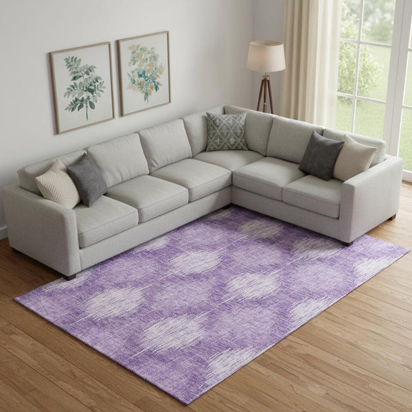 HomeRoots 10' X 14' Washable Plum and Ivory Ikat Area Rug - UV Protected, Stylish, Durable for Family Spaces 667545