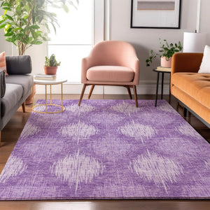HomeRoots 10' X 14' Washable Plum and Ivory Ikat Area Rug - UV Protected, Stylish, Durable for Family Spaces 667545
