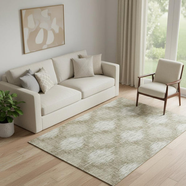 HomeRoots 5' X 8' Taupe And Ivory Ikat Area Rug - Washable, UV-Protected, Durable Design for Families & Pets 667547