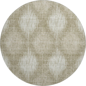 HomeRoots 8' Stylish Taupe and Ivory Ikat Round Rug – Washable, UV Protected, Durable for High-Traffic Areas 667548