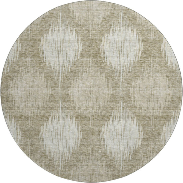 HomeRoots 8' Stylish Taupe and Ivory Ikat Round Rug – Washable, UV Protected, Durable for High-Traffic Areas 667548