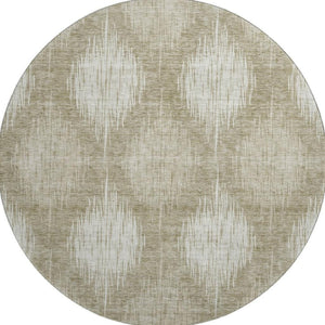 HomeRoots 8' Stylish Taupe and Ivory Ikat Round Rug – Washable, UV Protected, Durable for High-Traffic Areas 667548