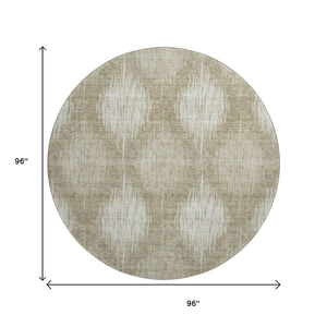 HomeRoots 8' Stylish Taupe and Ivory Ikat Round Rug – Washable, UV Protected, Durable for High-Traffic Areas 667548