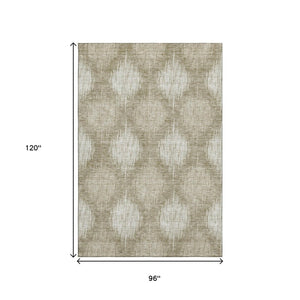 HomeRoots 8' X 10' Taupe and Ivory Ikat Area Rug - Washable, UV-Protected, Stylish & Durable for High-Traffic Areas 667549