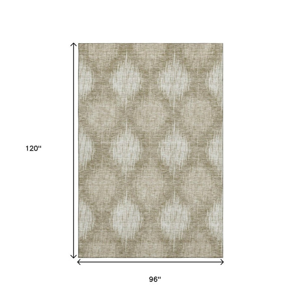 HomeRoots 8' X 10' Taupe and Ivory Ikat Area Rug - Washable, UV-Protected, Stylish & Durable for High-Traffic Areas 667549