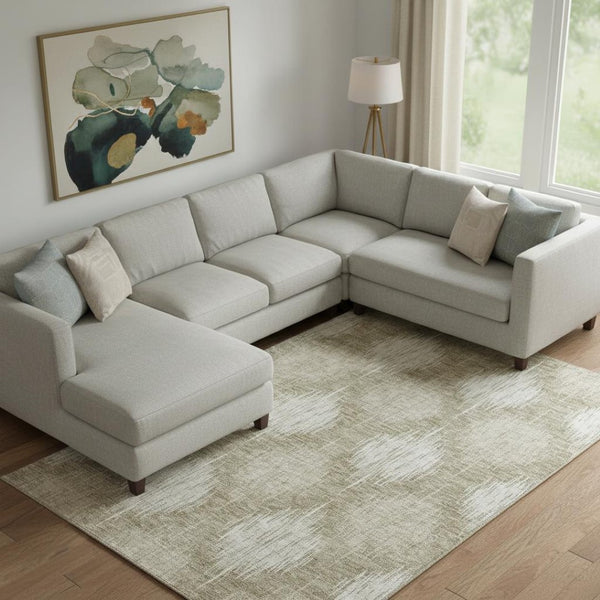 HomeRoots 8' X 10' Taupe and Ivory Ikat Area Rug - Washable, UV-Protected, Stylish & Durable for High-Traffic Areas 667549