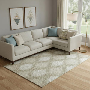 HomeRoots 9' X 12' Taupe & Ivory Ikat Area Rug - Washable, UV Protected, Durable for Modern Living Spaces 667550